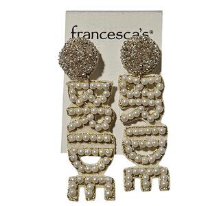Francescas Statement Bride Earrings Beaded Letters Faux Pearl Bachelorette Party